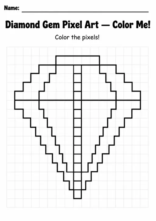 Diamond Gem Pixel Art Coloring Page