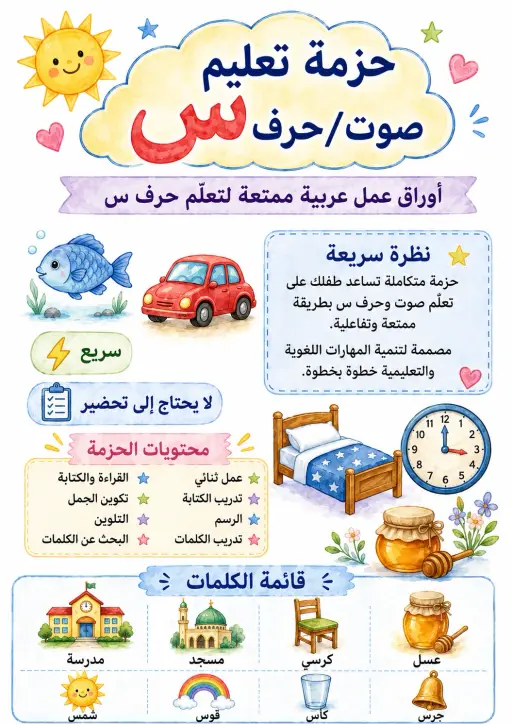 Arabic Letter Seen Phonics Worksheets Pack