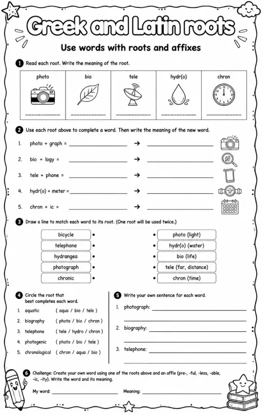 Use words with roots and affixes
