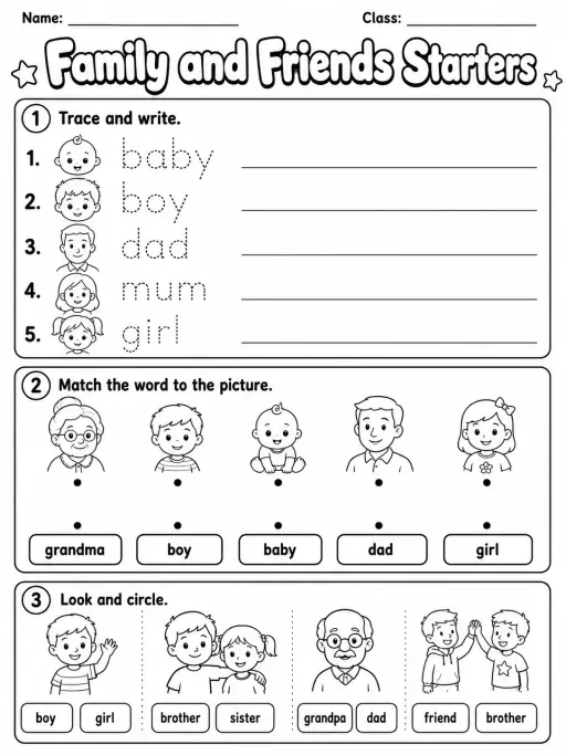 Family and Friends Starters Vocabulary Worksheet Pack