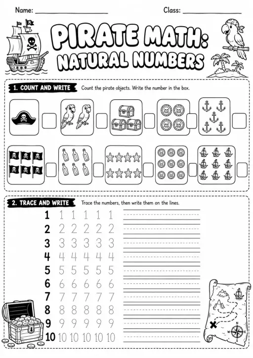 Pirate Math: Number Sequences Worksheet Pack