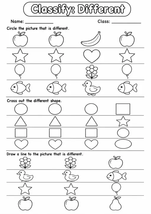 Pre-K Classify Math Worksheet Pack