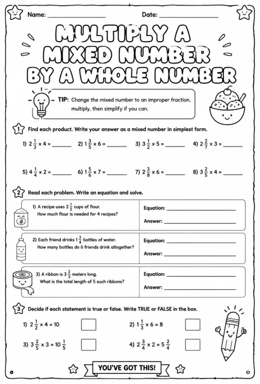 Multiply a mixed number by a whole number