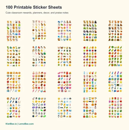 Cute Classroom Sticker Mega Pack - 100 Printable Sticker Sheets
