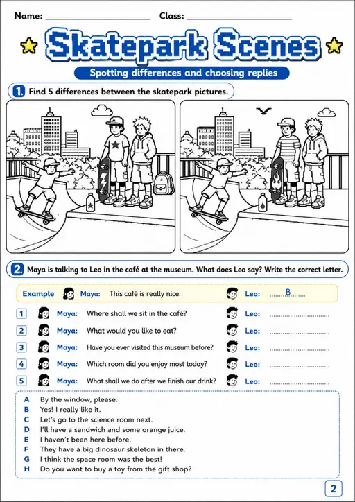 Cambridge Flyers - Skatepark Scenes | Free Worksheet