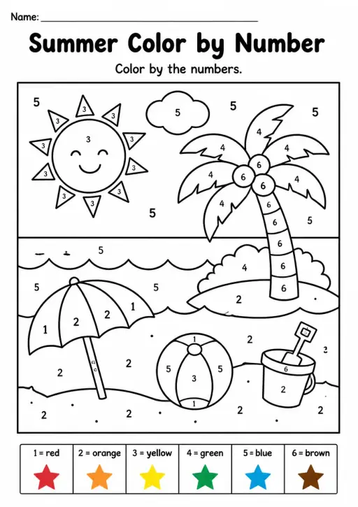 Summer Color by Number — Grade 2
