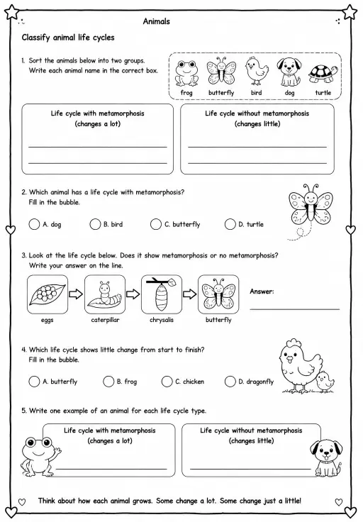 Classify animal life cycles