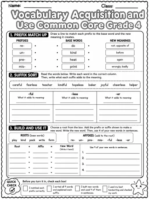 Vocabulary Acquisition and Use Common Core Grade 4