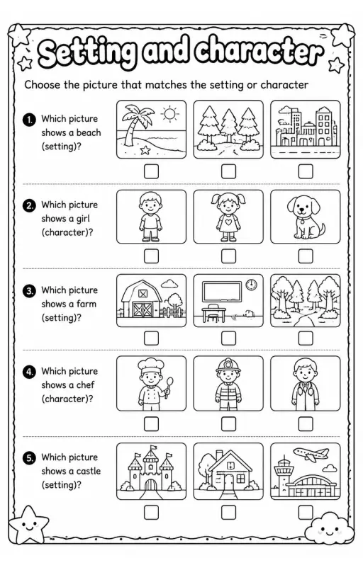 Choose the picture that matches the setting or character