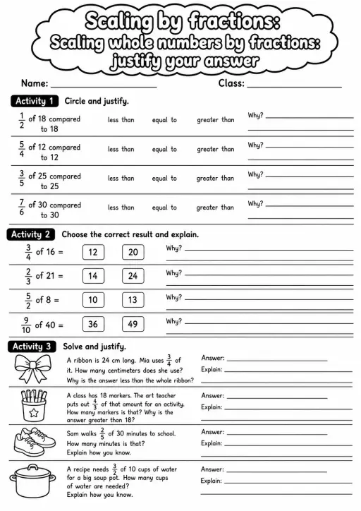 Grade 5 Scaling By Fractions Math Worksheet Pack