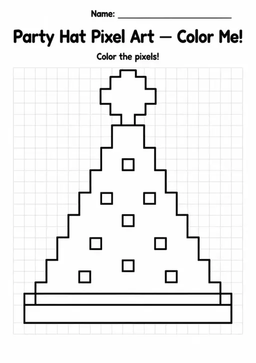 Party Hat Pixel Art Coloring Page