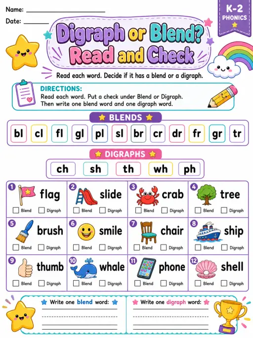 Digraph or Blend? Read and Check - Set 3