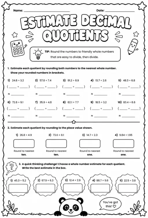Estimate decimal quotients