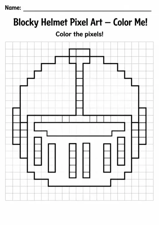 Blocky Helmet Pixel Art Coloring Page