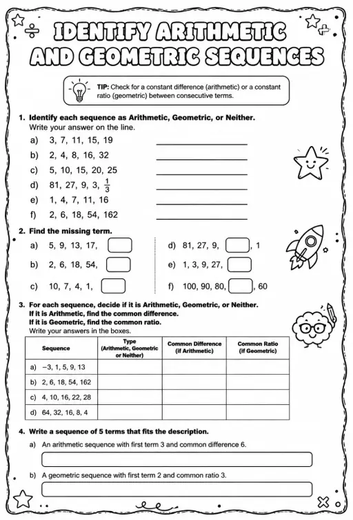 Identify arithmetic and geometric sequences