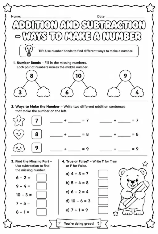 Addition and subtraction - ways to make a number