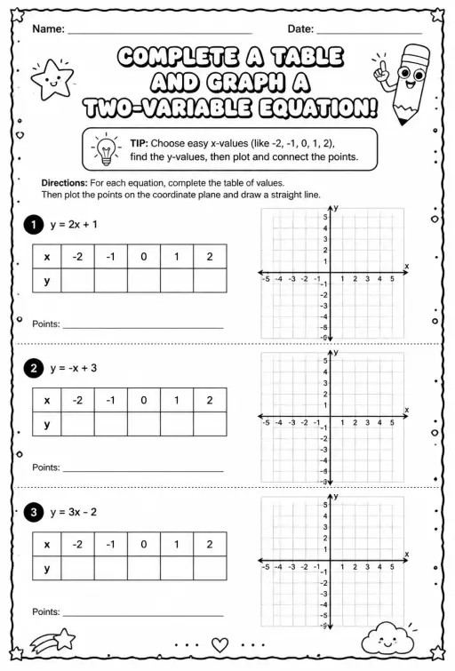 Complete a table and graph a two-variable equation