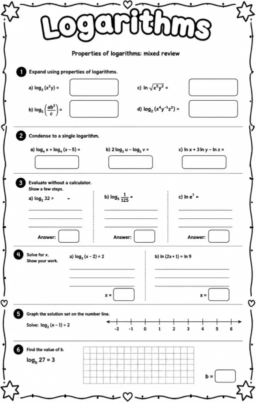 Properties of logarithms: mixed review