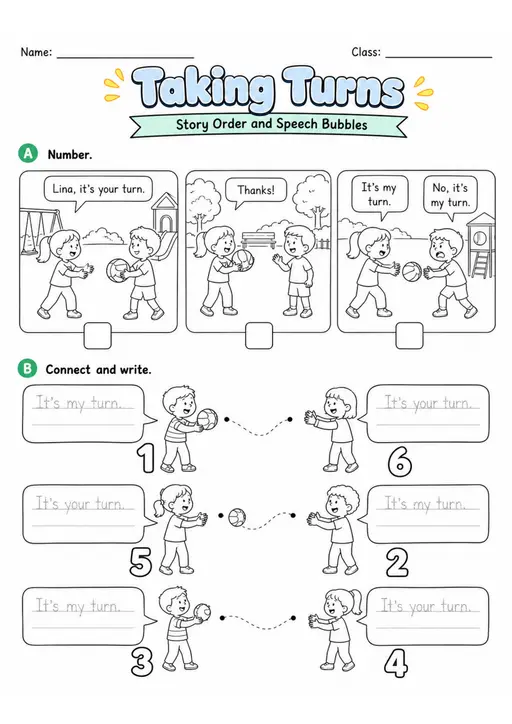 Taking Turns | Grade 1 Social English Worksheet