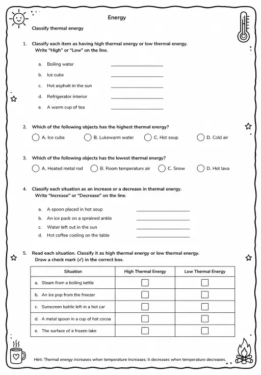 Classify thermal energy