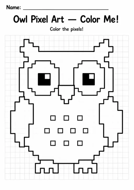 Owl Pixel Art Coloring Page