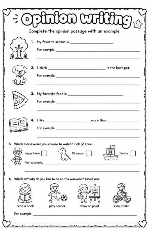 Complete the opinion passage with an example