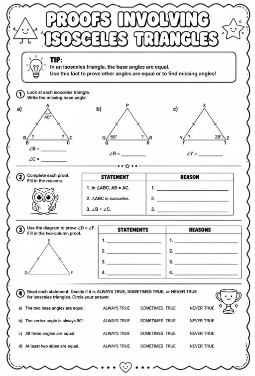Proofs involving isosceles triangles