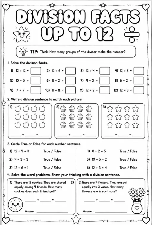 Division facts up to 12