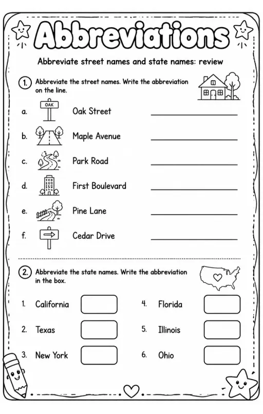 Abbreviate street names and state names: review