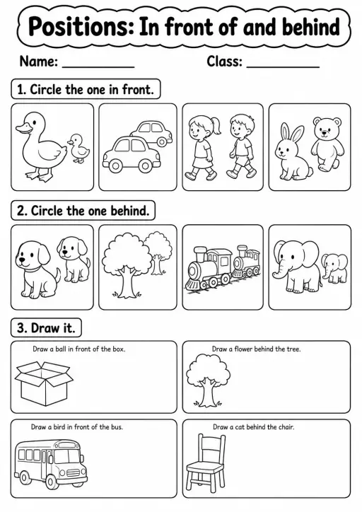 Kindergarten Positions Math Worksheet Pack