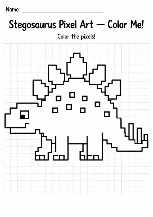 Stegosaurus Pixel Art Coloring Page