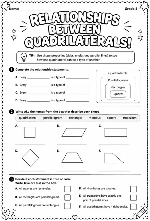 Identify the relationships between quadrilaterals
