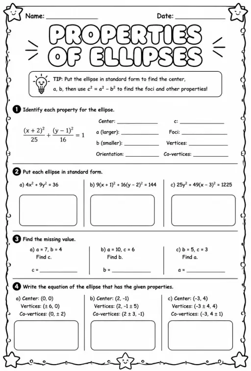 Find properties of ellipses