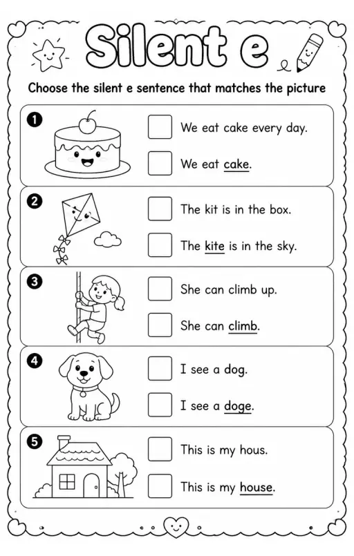Choose the silent e sentence that matches the picture