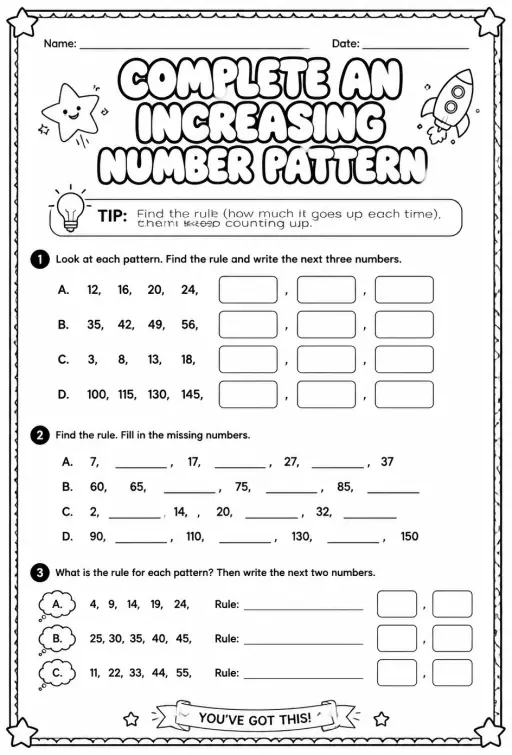 Complete an increasing number pattern