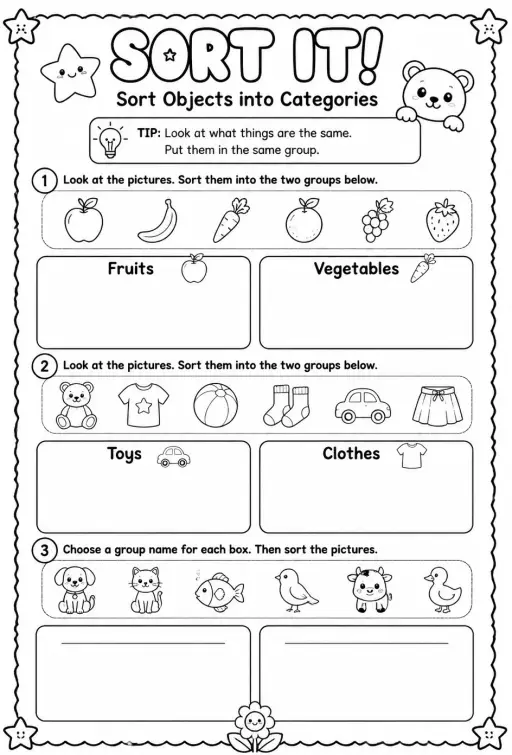 Sort objects into categories