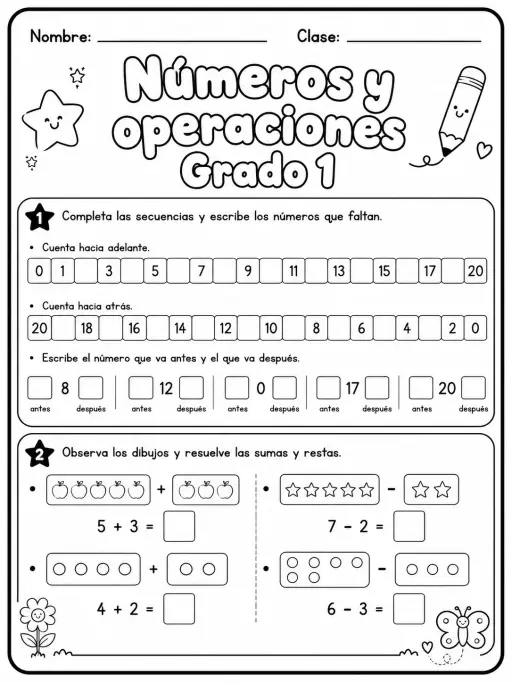 1.º grado - números y conteo - Paquete de fichas