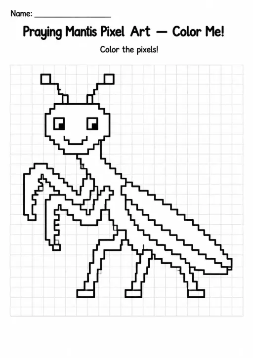 Praying Mantis Pixel Art Coloring Page