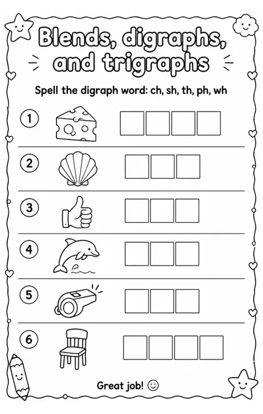 Spell the digraph word: ch, sh, th, ph, wh