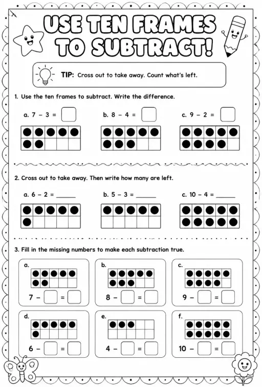 Use ten frames to subtract