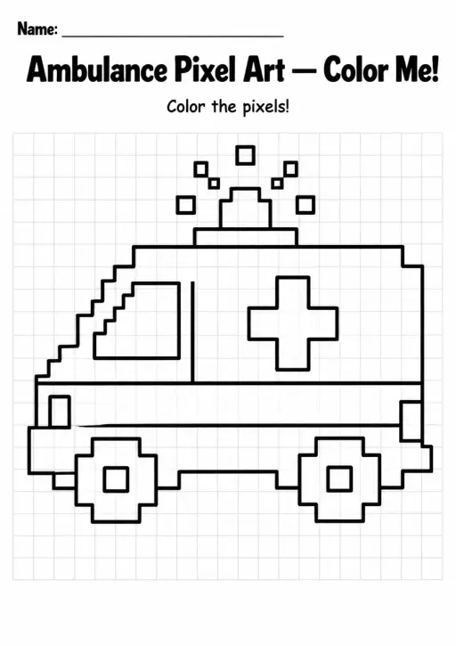 Ambulance Pixel Art Coloring Page