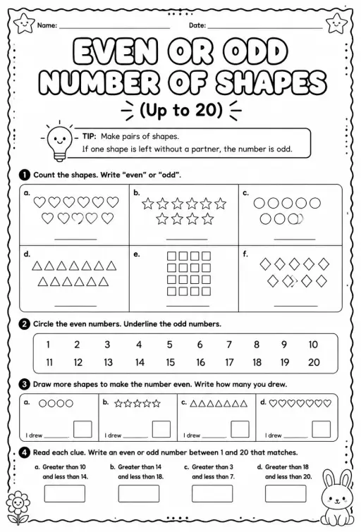Even or odd number of shapes - up to 20
