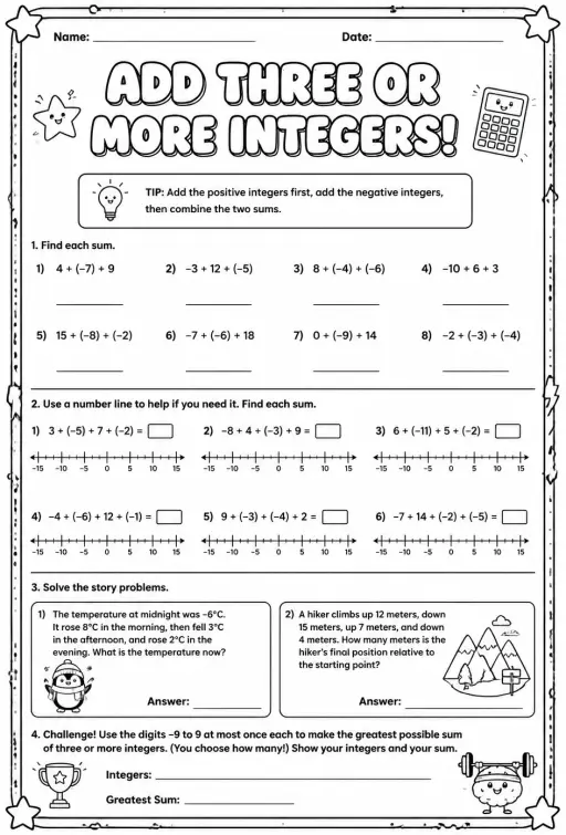 Add three or more integers