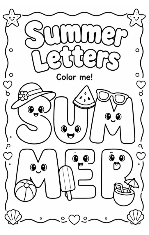 Summer Letters Coloring Page