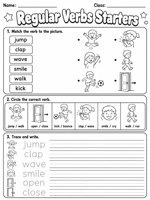 Regular Verbs Starters Vocabulary Worksheet Pack