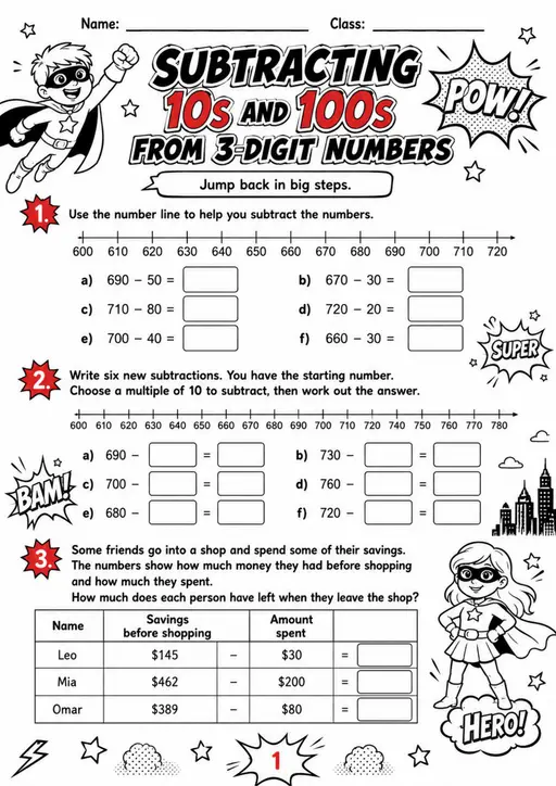SUBTRACTING - Grade 3 Math Worksheet - WKS-MAT-grade-3-XH-0090-EN