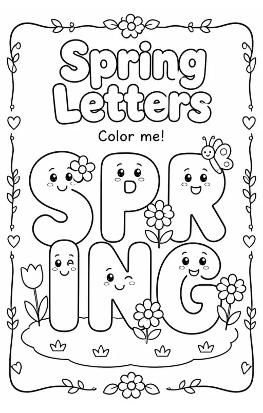 Spring Letters Coloring Page