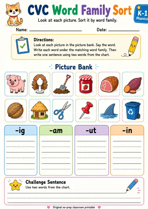 CVC Word Family Sort - Set 7