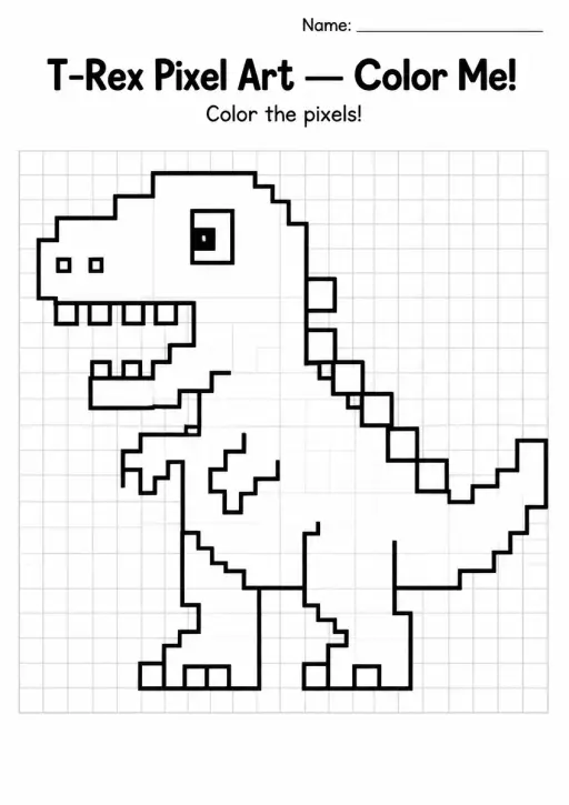 T-Rex Pixel Art Coloring Page