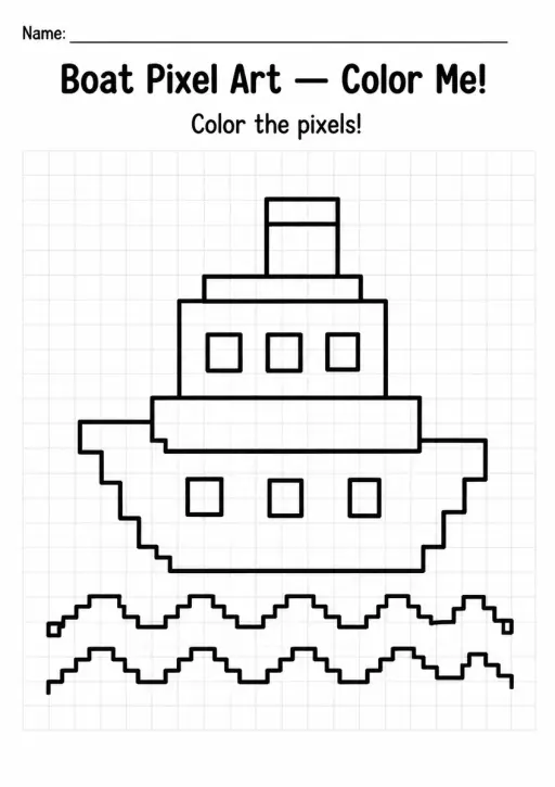 Boat Pixel Art Coloring Page